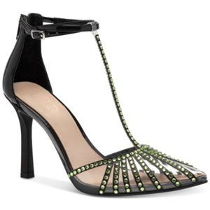 INC INTERNATIONAL CONCEPTS Sovena T-Strap Pumps Black Green Crystal Size 9.5